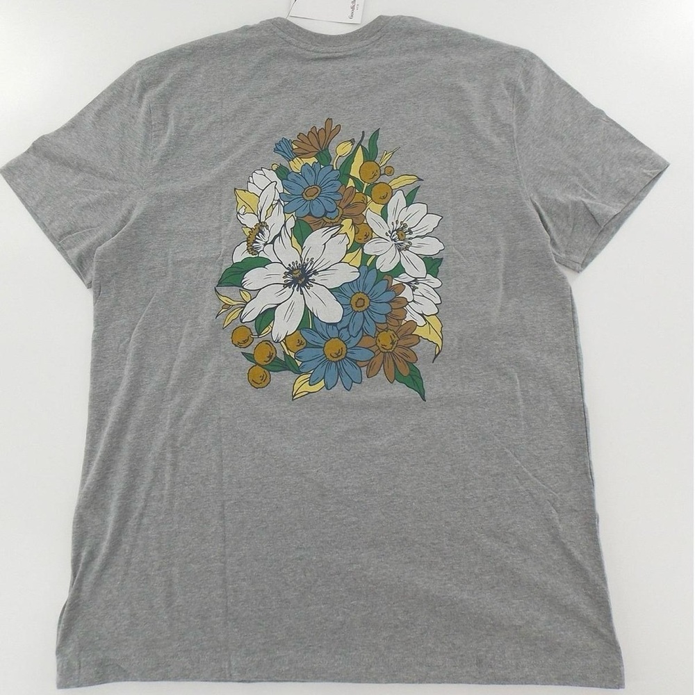 Men's New Goodfellow Gray Floral Graphic T- Shirt  Short Sleeve Standard Fit XL